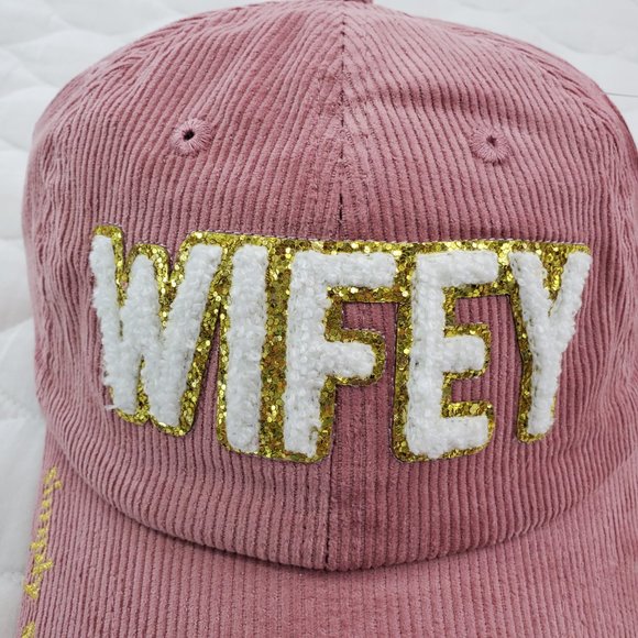 SIMPLY SOUTHERN Sparkle Puff Letter WIFEY Pink Corduroy Baseball Cap Hat NEW - Picture 3 of 6